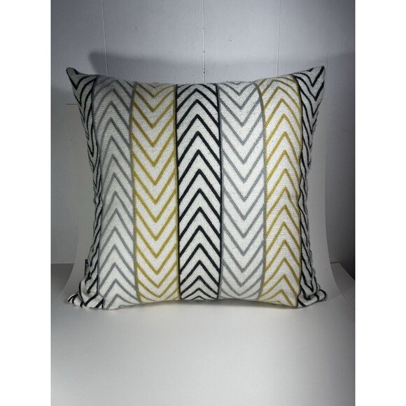 Set Of 2 Decorative Throw Pillow Cases Woven Canvas Quality Yellow Grey White - Picture 2 of 11